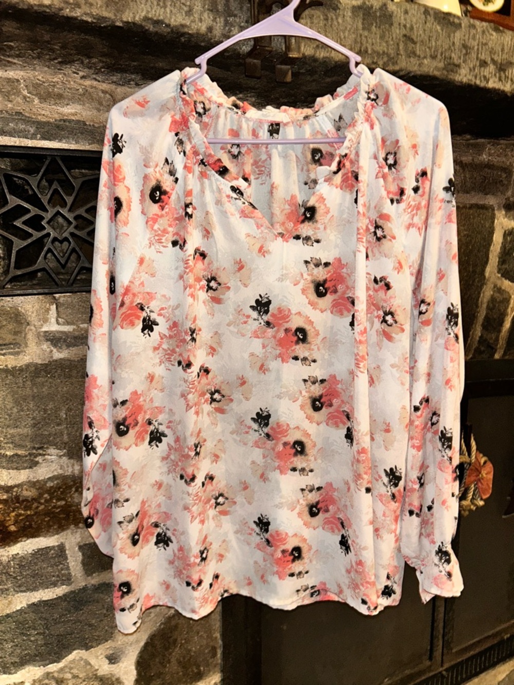 C&C California White Blouse with Pink Floral Print